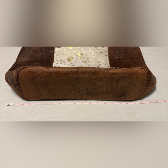 Crazy Heifers Large HOH (Hair on Hide) Tote with Gold accents on front. - Picture 10 of 11
